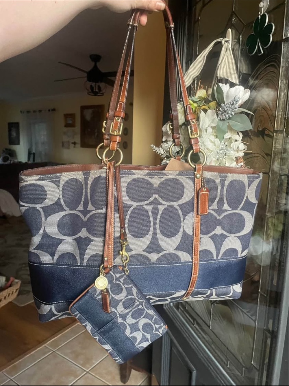 Coach vintage legacy denim signature tote bag with matching wristlet wallet